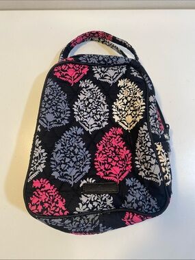 Vera Bradley Black Quilted Lunch Bag with Pink & Gray Damask